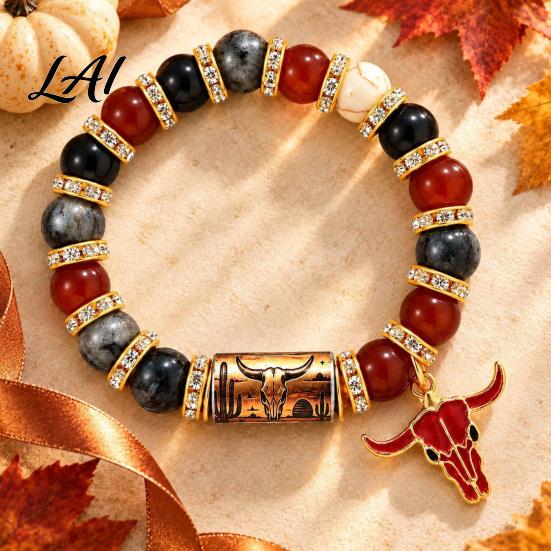 Cute Owl Cat Bird Bracelet Stretch Deer Beaded Bracelet Retro Animal Bead Bull Skull Birthday Present for Her Elastic Boho Women Autumn Holiday
