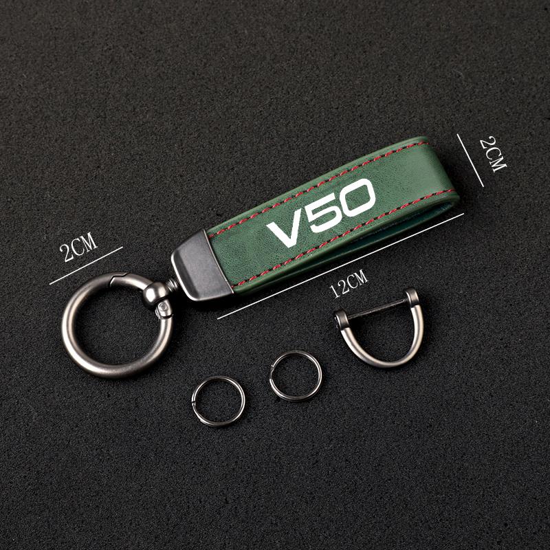 

Premium leather Ultra-clear printing Metal fob key chain For Volvo V50 Accessories зелений