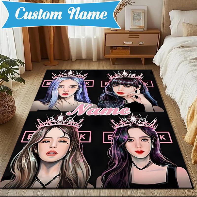 Custom Name Kpop Group Fashion Rug for Living Room, Game Rooms, Office, Bedroom, Floor Mat Playful Design, fan gifts Christmas decor