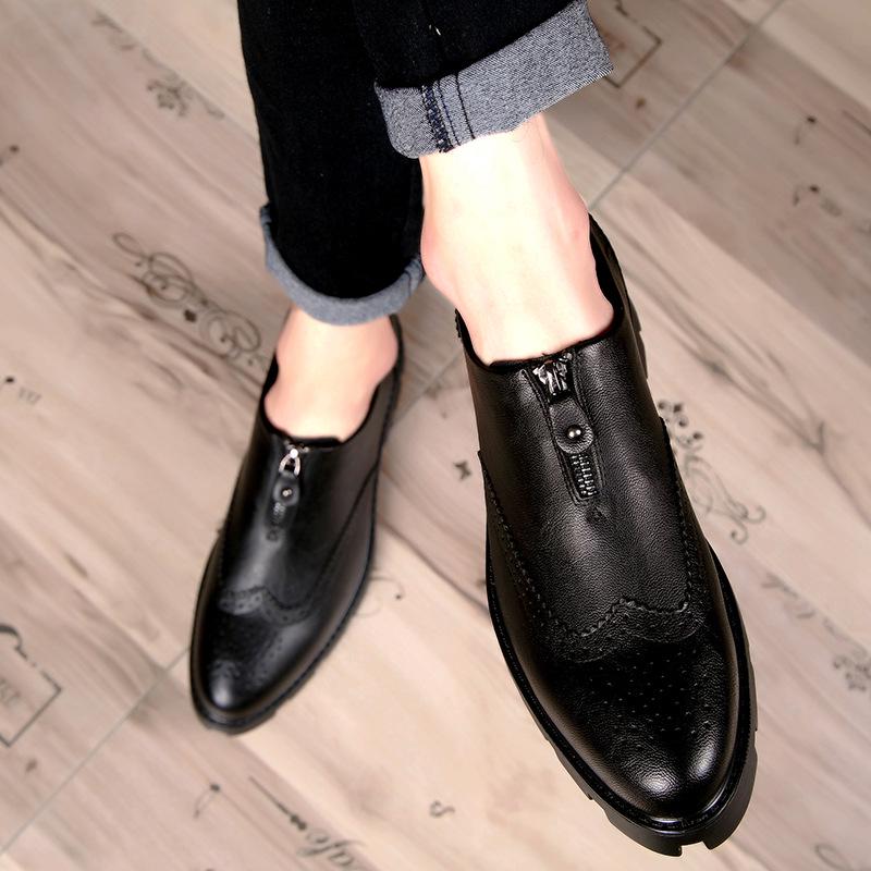 Men's Formal Pointed Toe Leather Shoes - Spring/Autumn Trend, Thick Sole, British & Korean Style