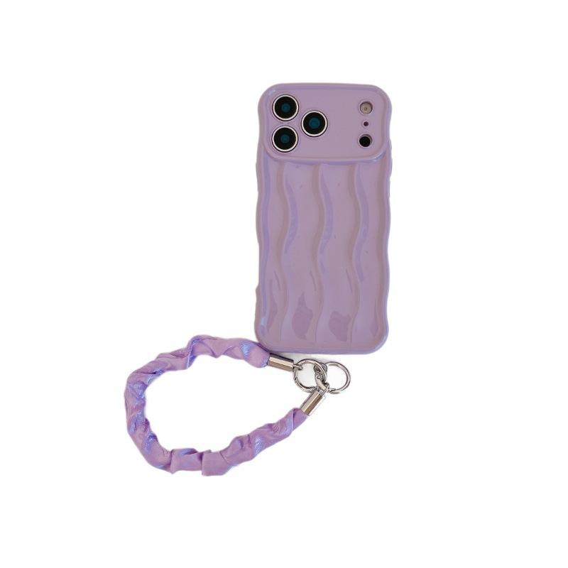 Simple solid color three-dimensional wave case, suitable for iPhone17Pro max Apple 16 mobile phone case 14/15 lanyard case