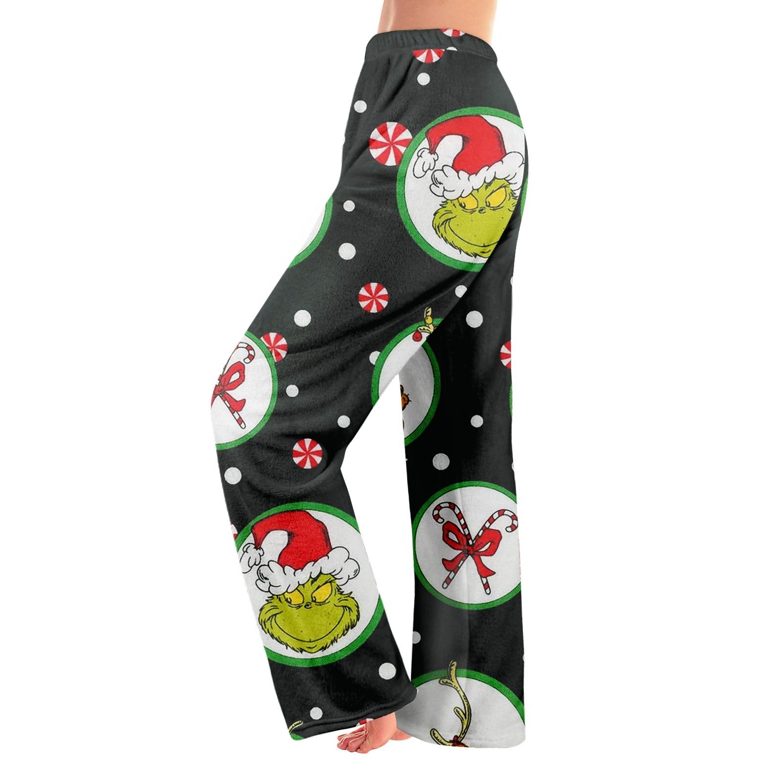 

Женские зимние брюки, длинные брюки, рождественские принтованные брюки XL чёрный