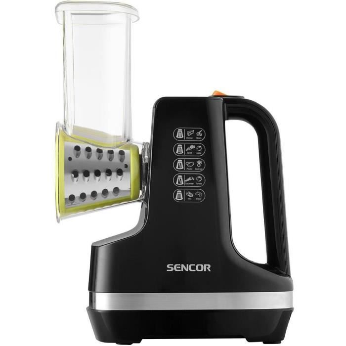 Trancheuse et râpe électrique Sencor SSG 4301BK - 5 accessoires interchangeables - Fonctionnement silencieux - 150 W - Noir