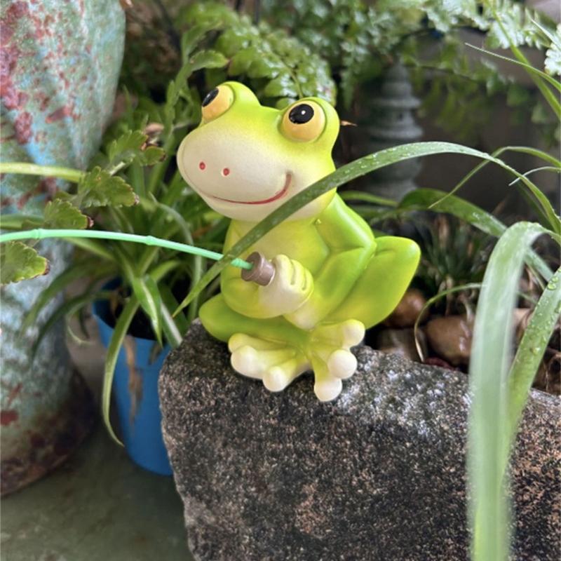 Cartoon Frogs Fishing Garden Sculpture Weather Resistant Resins Craft Figurine for Patios Fishponds and Landscape Design