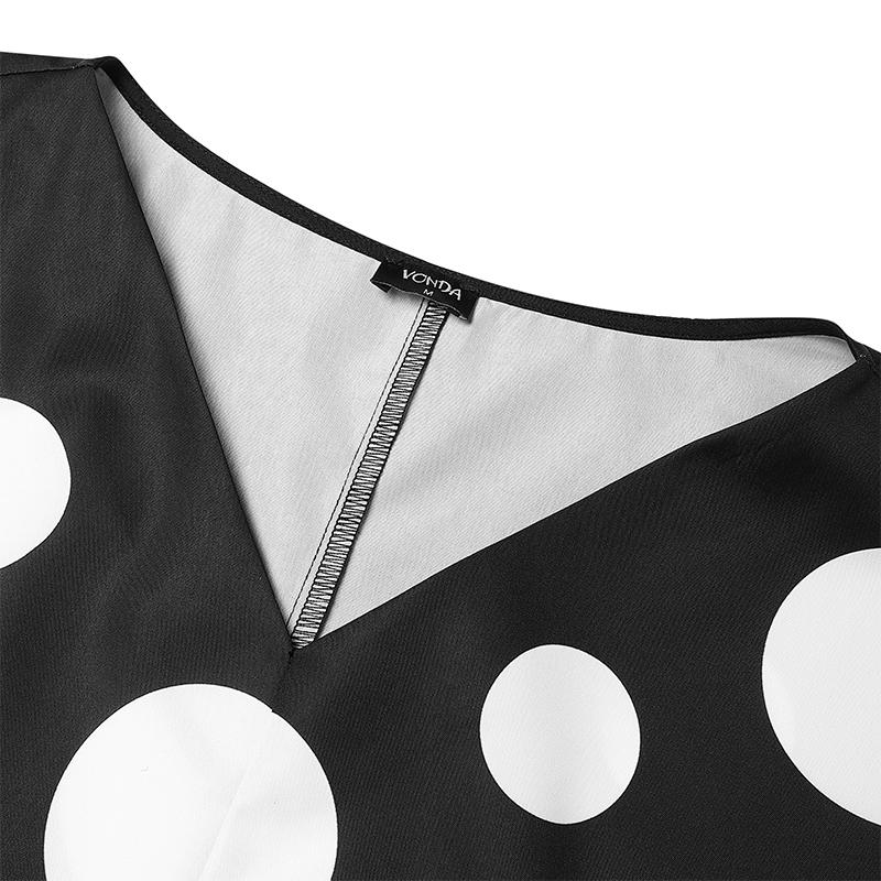 Oversized Women Half Sleeve Polka Dots Print Slim Waist Casual Loose Maxi Long Dress