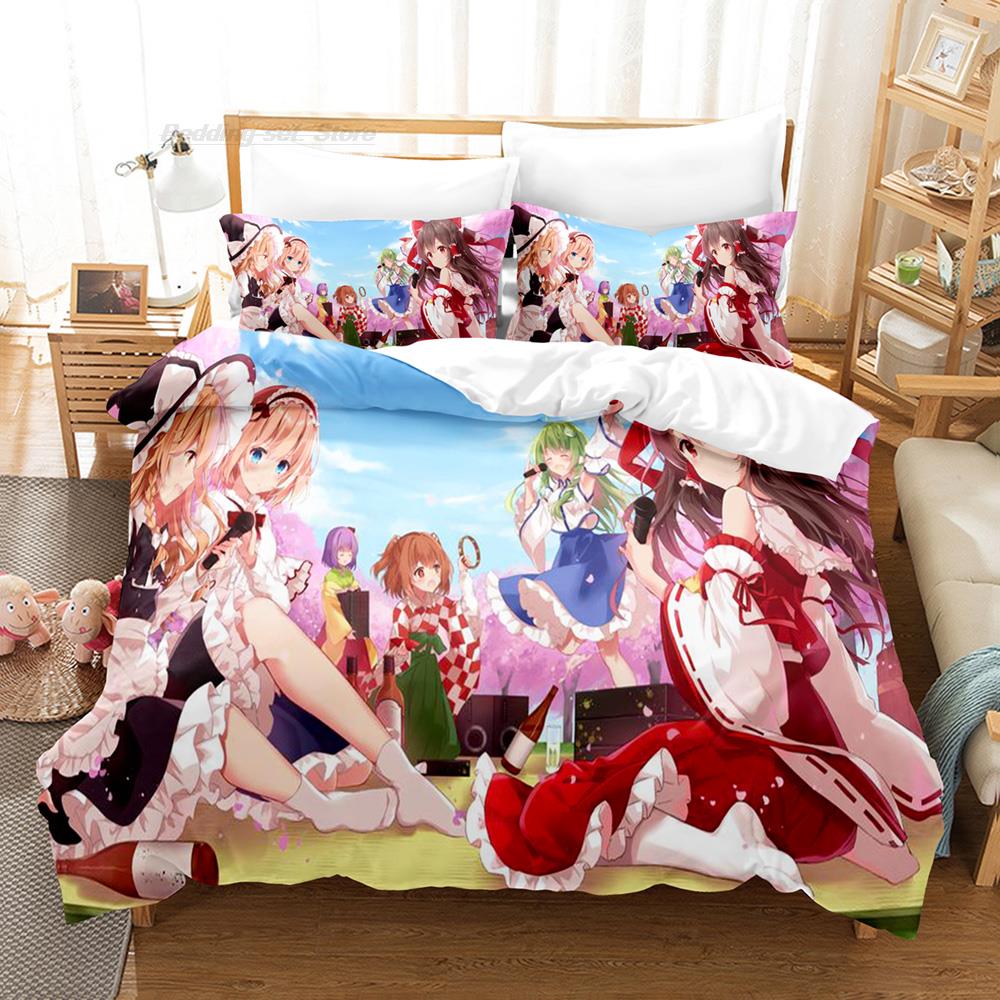 Touhou Project Bedding Set Single Twin Full Queen King Size Bed Set Aldult Kid Bedroom Duvetcover Sets 3D Print Cartoon Kawaii