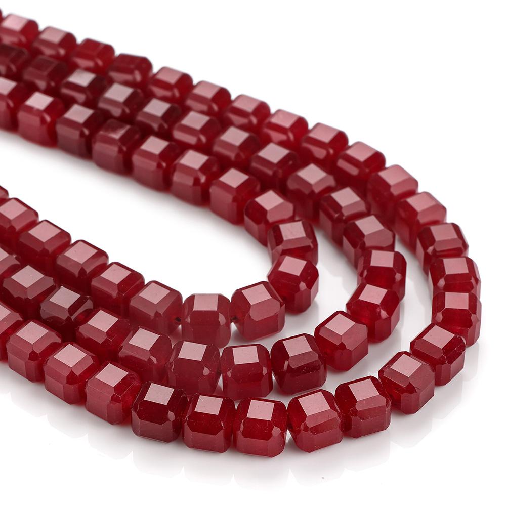 7-8MM Faceted Square Shape Ruby Color Chalcedony Natural Stone Loose Cube Spacer Beads for Jewelry Making Diy Bracelet Accessory