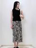 Kiju Summer Floral Print Lace-up High Waist A-line Midi Bodycon Skirt