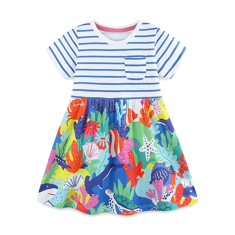 Fashion girls dress summer new children s princess dress knitted cotton striped pocket children s dress 2Y(90cm)