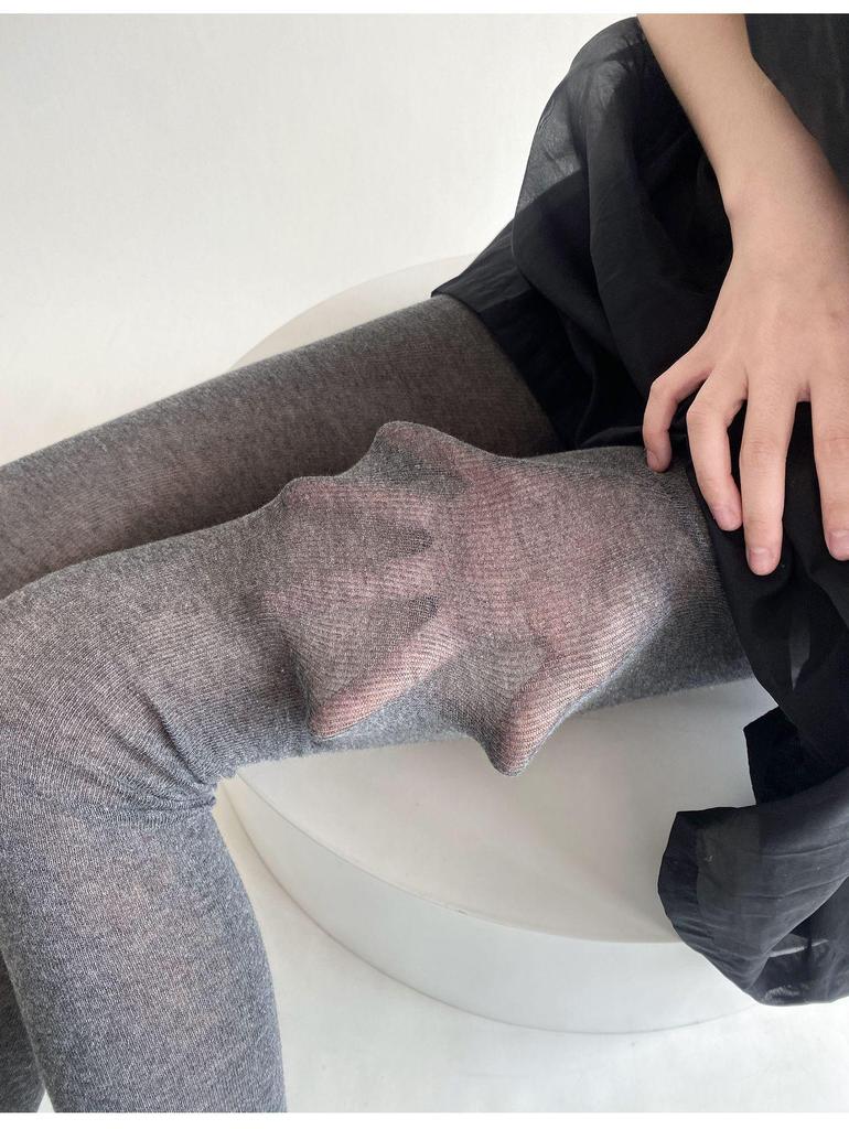 Women's Gray Sheer Thin Leggings - Spring/Summer Solid Color Cotton Knit Tights