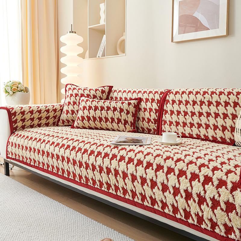 New Qiandongge Sofa Cushion Winter Thickened Plush Seat Cushion High-End Non-Slip Leather Sofa Cover Cover Cloth