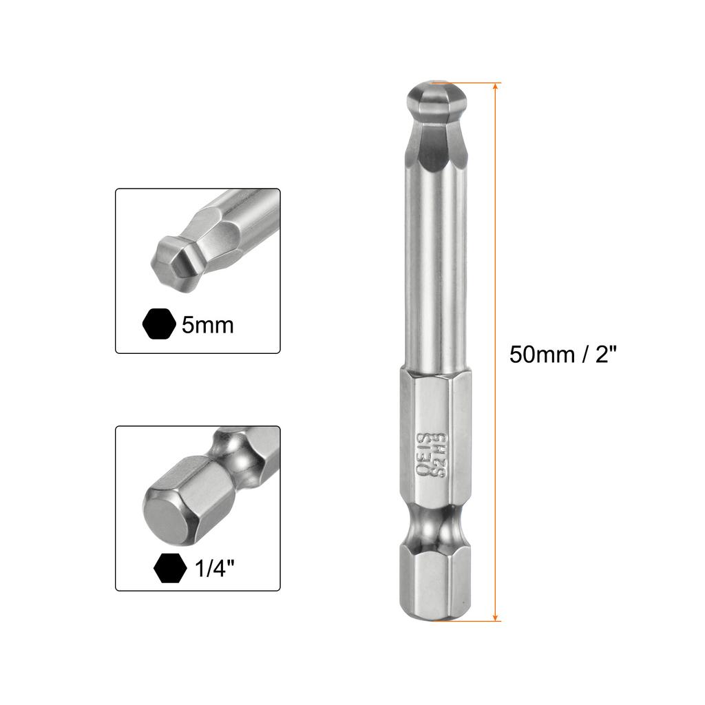 1/2/3pcs Ball End Hex Screwdriver Bit 1.5/2/2.5/3/4/5/6/8/10mm Size 1/4" Hex Shank 50mm (2") Long Magnetic Ball Head Bits