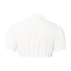 Women Short Sleeve Cropped Blouse V Neck Pleated Front Button Down Top with Decorative Trim for Casual or Festival Wear