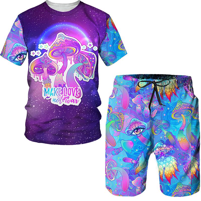 Mode Sommer Pilz 3D Druck T-Shirts Shorts Sets Herren Trainingsanzüge Kurzarm T-Shirt Hosen Set Herren Anzüge Kleidung