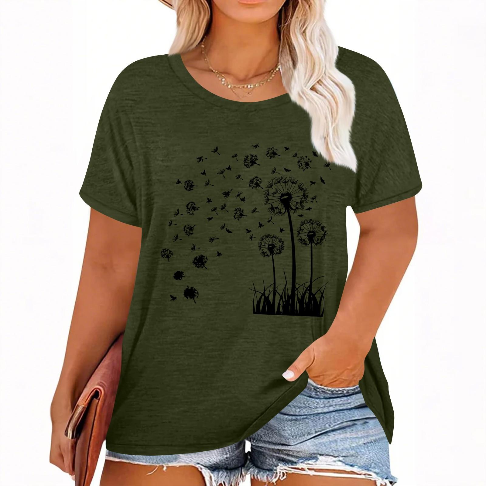 Women s Hawaiian Floral Print Short Sleeve T-Shirt Top L