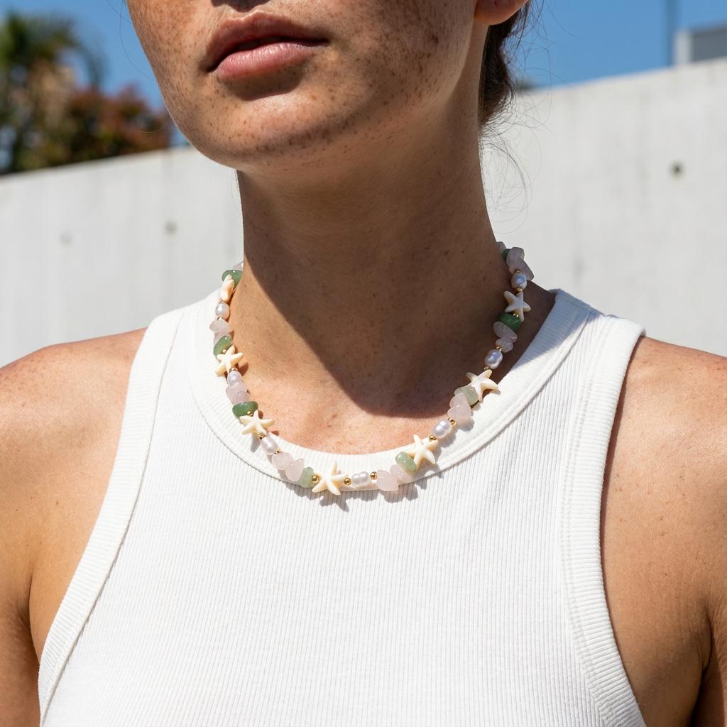 Boho Beach Style Starfish Necklace For Women Colorful Irregular Stone Beads Choker Neck Chain Girl Summer Party Vacation Jewelry