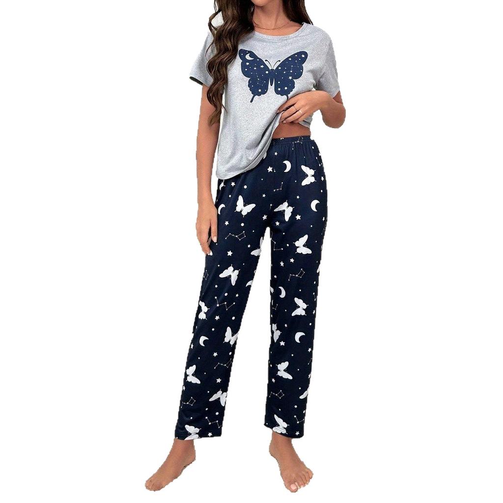 Homewear Suit, Butterfly Printing Short-sleeved Trousers, Comfortable and Universal In All Seasons