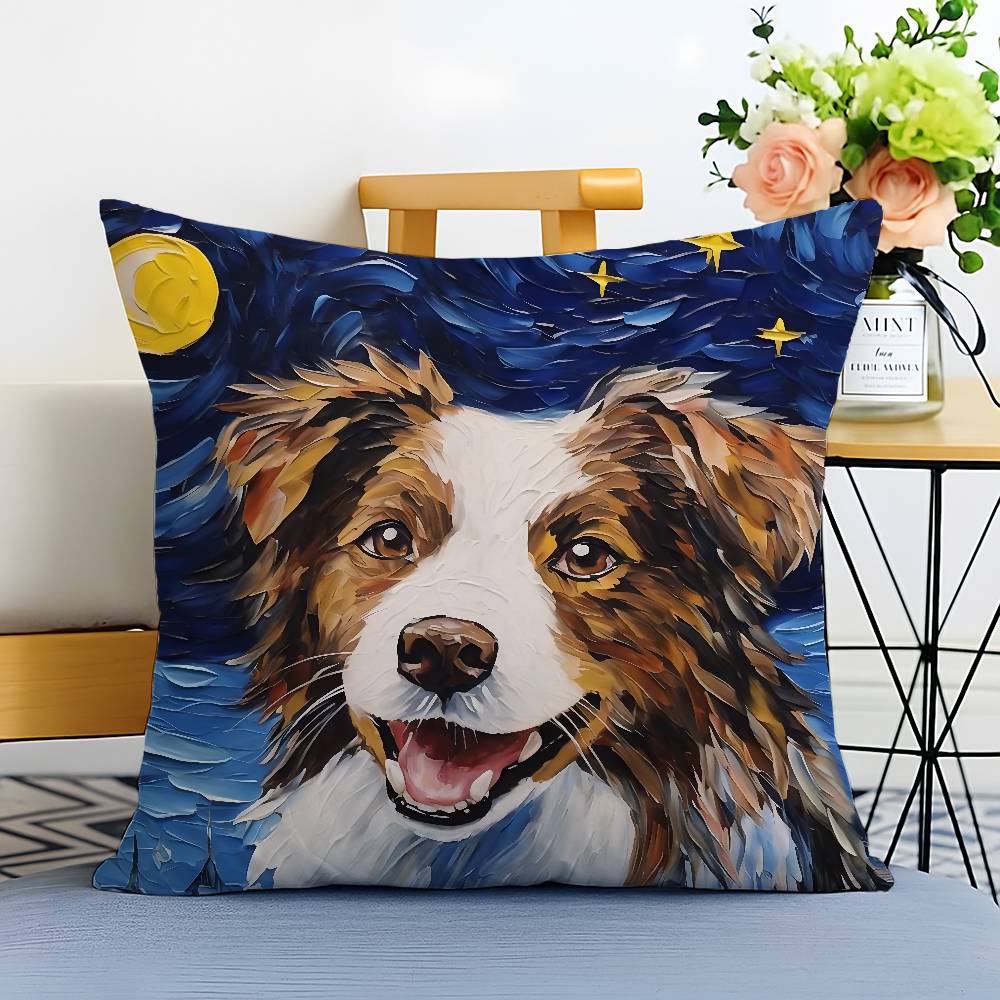 Creative Cute Starry Sky Puppy Pillow Case Printed Brushed Fleece Pillow Baby Skin-Touch Eco-Friendly Dye-Sublimat
