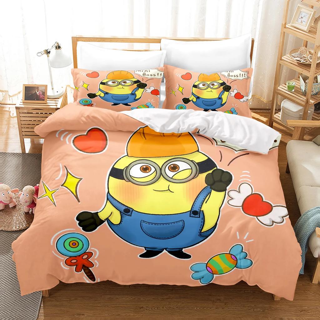 3-piece Minions Anime Duvet Cover Set Comforte Printed Cartoon Twin Size Bedding Sets Christmas Gifts