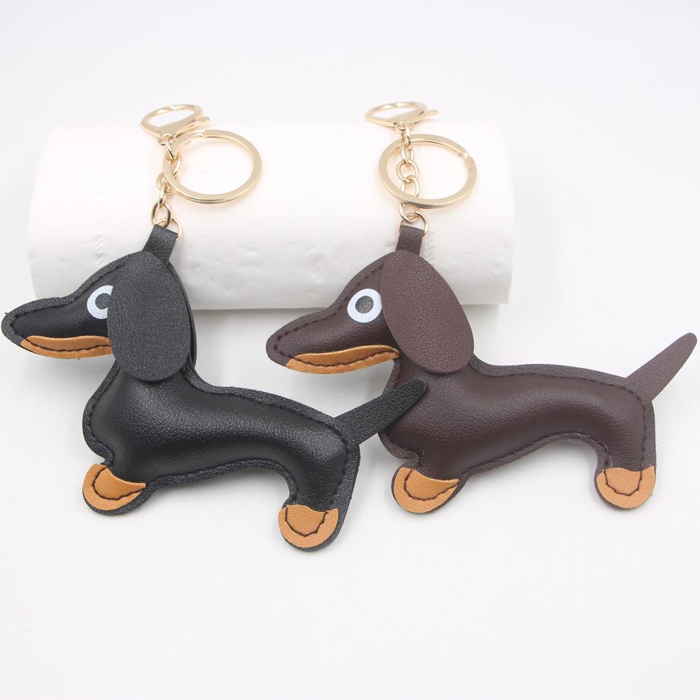 Dachshund Leather Keychain - Women's Puppy Pendant Accessory