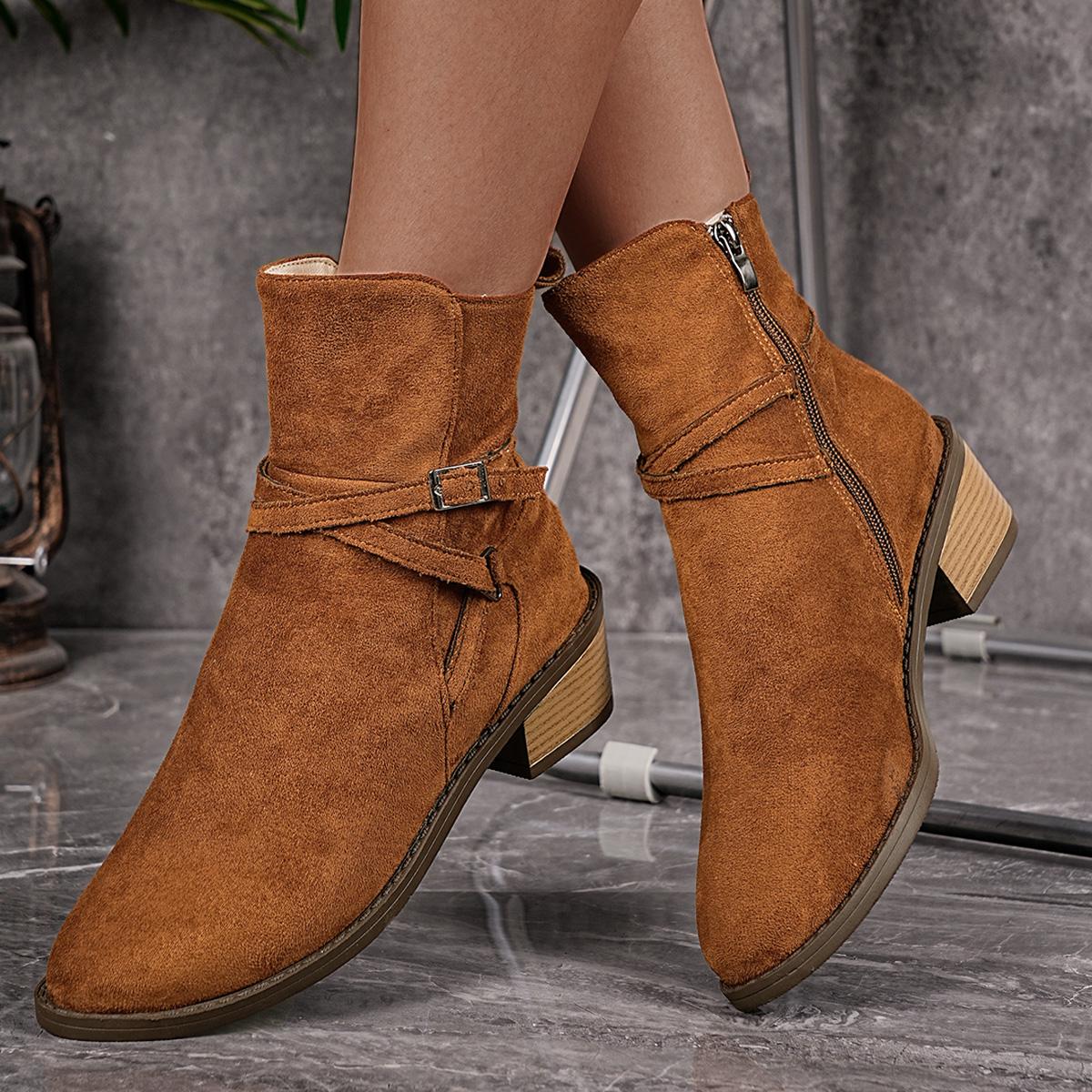 

Winter Comfortable and Sexy Plus Size Horse Boots Fashionable New Round Toe Suede Square Heel Casual Short Boots for Women Comfortable Soft Sole Non s 36