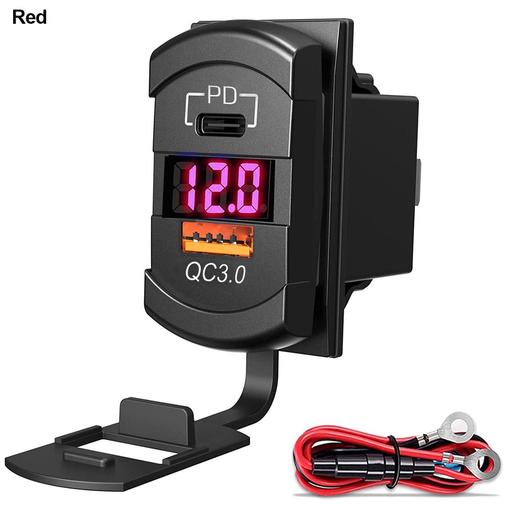 USB C Car Charger PD QC3.0 Dual USB Car Charger Socket 12V 24V Phone Charge Power Adapter for Motorcycle Boat Marine Truck ATV