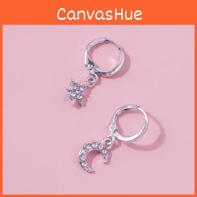 Trendy Gold And Silver Plated Star Moon Earrings Fashionable Western Style For Women