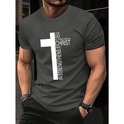 Cross Print And Round Neckline Men's Summer Casual Short Sleeve T-Shirt With Slogan