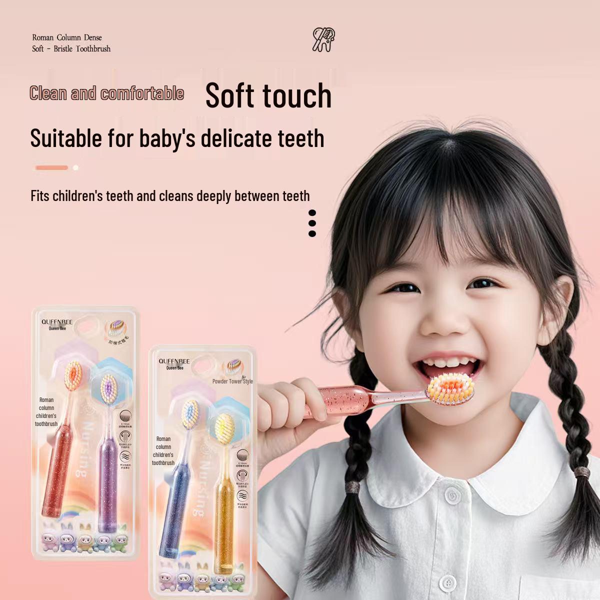 Crystal Children s Toothbrush: Soft Bristles for Ages 3-12, Cute Jumbo Transparent Design 4 Pack