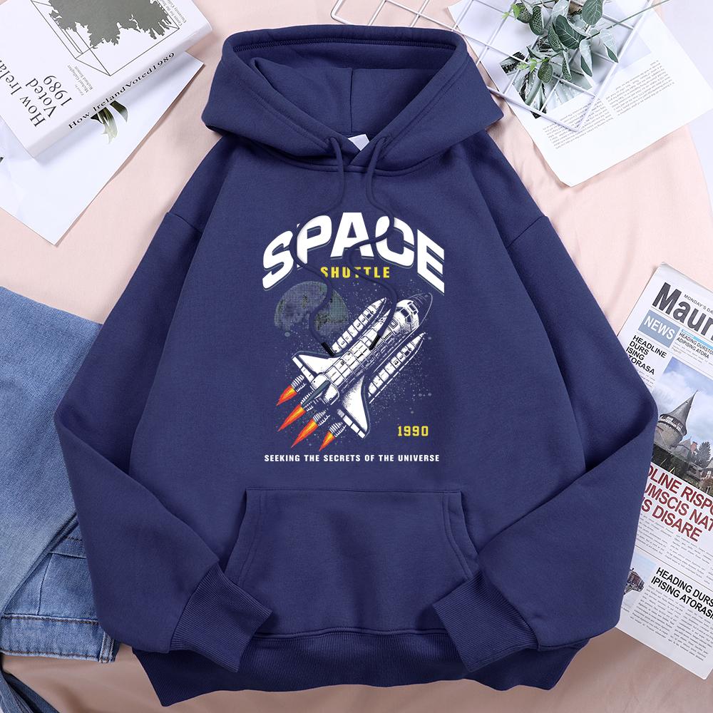 Space Shuttle 1990 Seeking The Secrets Of The Universe Women Sweatshirt Casual Hooded Soft Loose Autumn Hoodies Fleece Warm Tops
