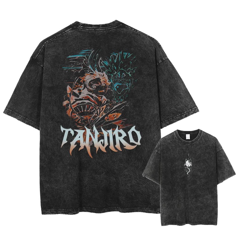Letní Demon Slayer Harajuku Trička Pánská Potisk Vintage Praná Dámská Oversized Krátký Rukáv Streetwear Topy