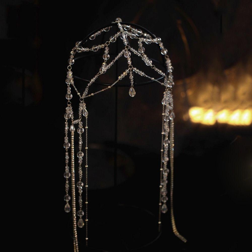 Long Tassel Crystal String Beads Hair Accessories Fairy Bridal Crown Wedding Styling Accessories