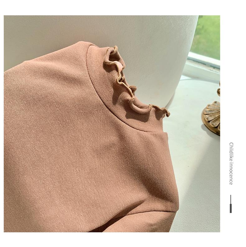 Korean Kids' Soft Knit Autumn Ruffled Turtleneck Long-Sleeve Top