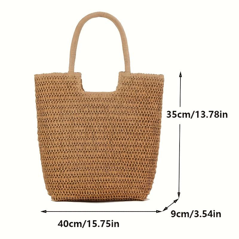 Chic Large Capacity Paper Woven Straw Tote Handbag for Women, Summer Woven Beach Shoulder Bag with Zip Closure