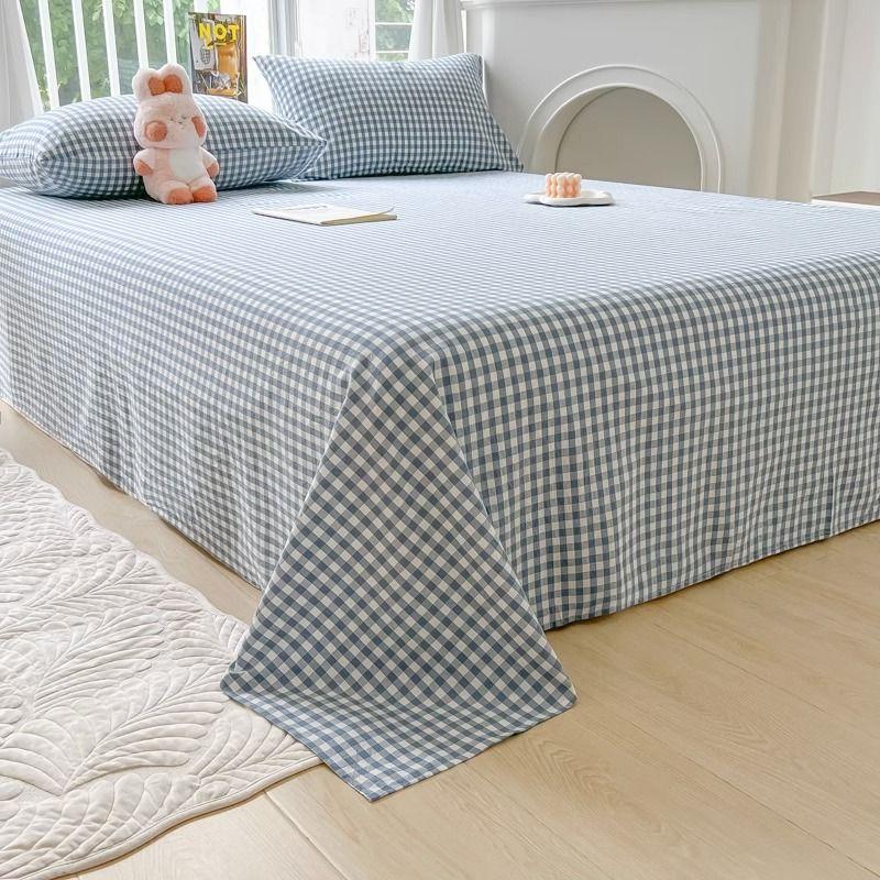 Plaid Thick Skin-friendly Pink Bed Sheet For Student Dorm Single Double Bed