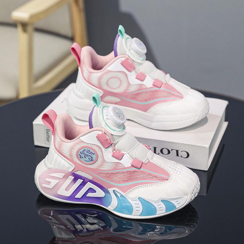 Mädchen Basketballschuhe 2025 Frühling neu Mesh atmungsaktiv Drehverschluss Kinder und Mädchen Sportschuhe Knopf Laufschuhe
