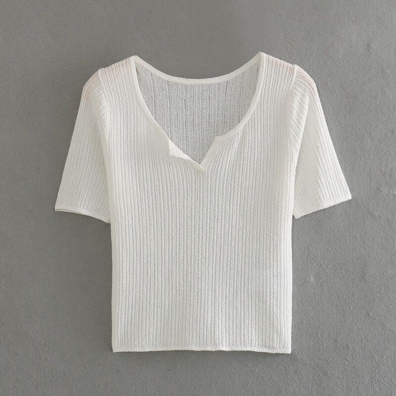 Fashion Style 2024 Spring New Arrival Women's Clothing Slim-Fitting, Fashion and All-Matching Pure Color Open Collar Short Sleeve Knitwear 466362
