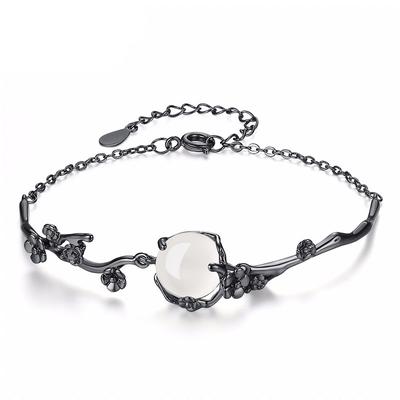 Creative Black Plum Bracelet Women's Jewelry Personality Art Peach Flower White Chalcedony Hand Jewelry