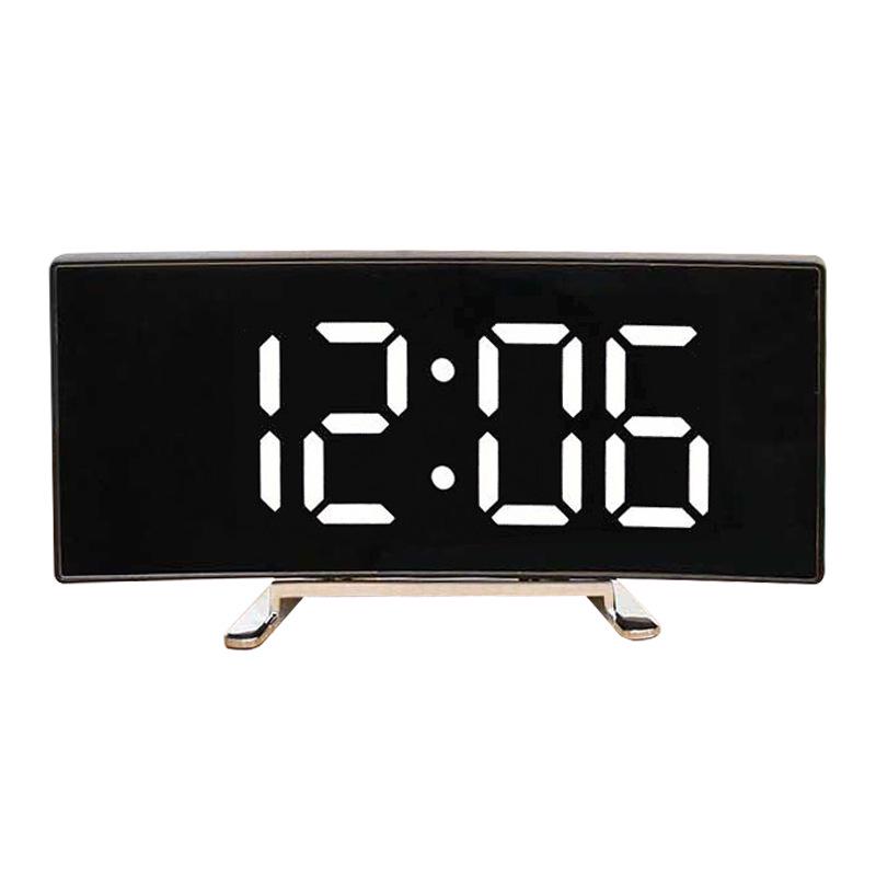 Multifunctional LED Desktop Alarm Clock with Large Curved Screen and Digital Mirror Display