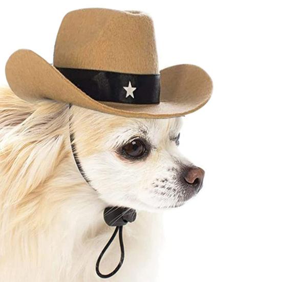 Klobúk pre domácich miláčikov v štýle westernového kovboja Pokrývka hlavy pre domácich miláčikov zdobená hviezdou Pôsobivý doplnok ku kostýmu so psom a mačkou pre Cosplay fotografií