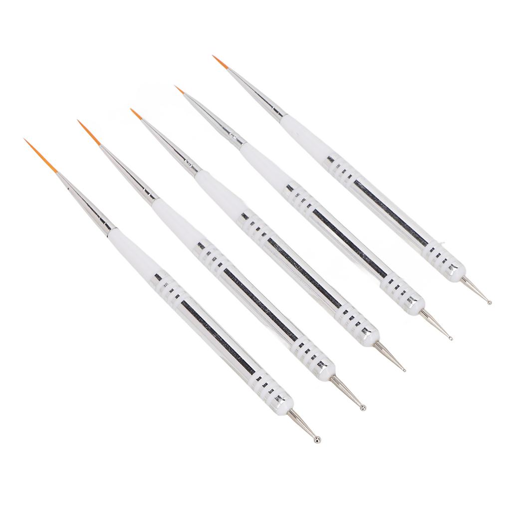 5 Pcs Nail Art Brushes Double Ended Detail Drawing Fine Tip Nail Dotting Pens for Home DIY Salon Manicure
