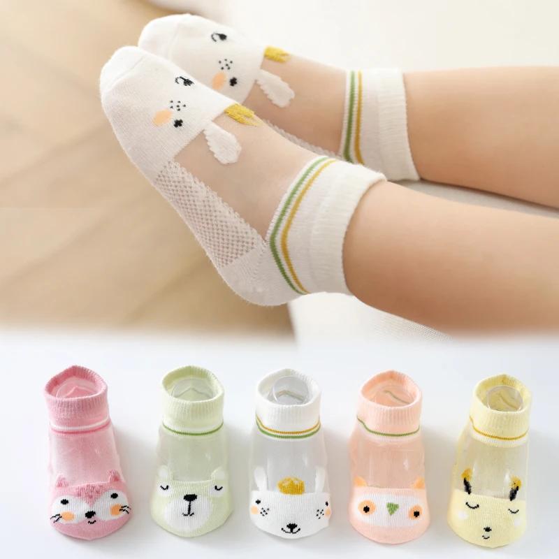 5 Pairs Kids Socks Spring Summer Cotton Girls Socks Cute Flowers Strawberry Pattern Children Baby Sock Mesh Thin Summer Socks