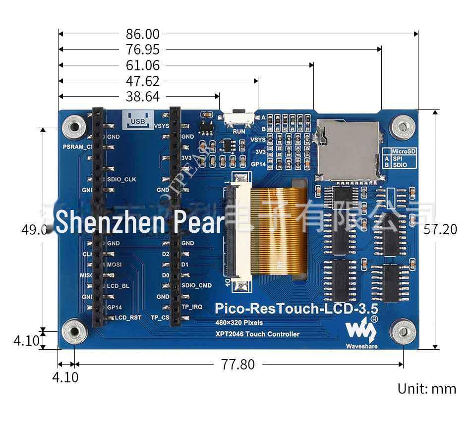 Raspberry Pi Pico 3.5" LCD Module, 65K Colors, 480×320 Pixels, SPI.