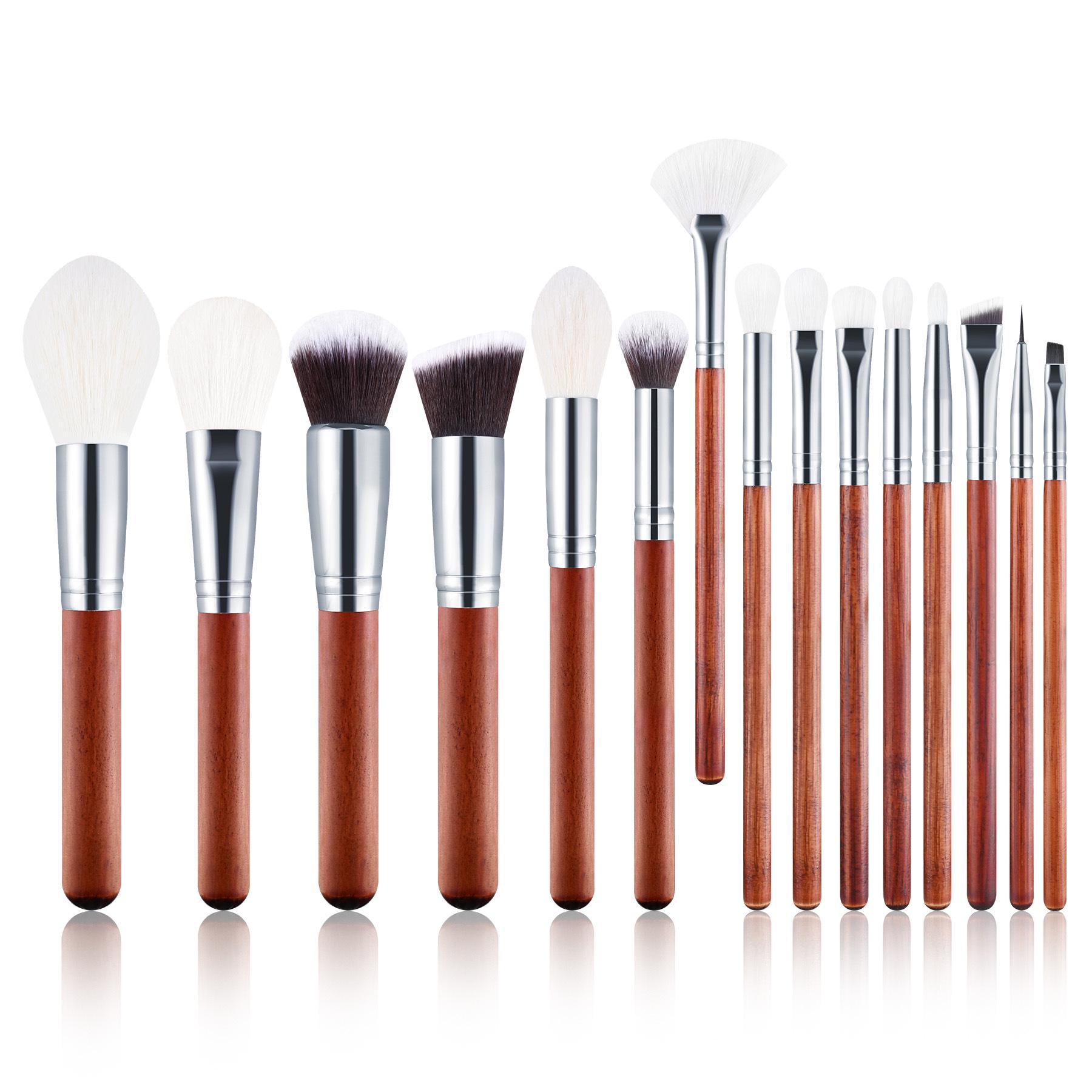 

Red Sandalwood Makeup Brush Set - 15 Soft Wooden Handle Brushes for Beginners with Animal Hair