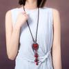Ethnic Style Pure Handmade Sweater Chain Long Accessories Red Pendant Antique Versatile Wholesale Jewelry Necklace Hanging Women's Jewelry