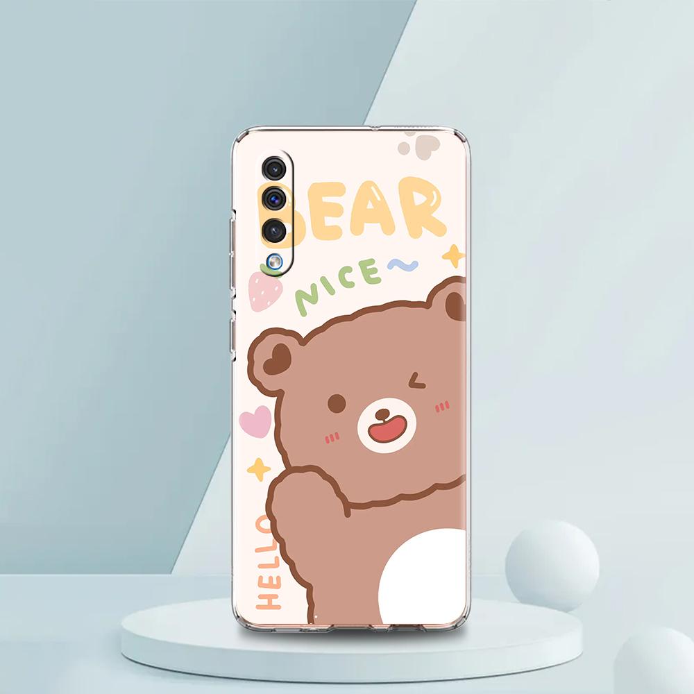 Cute BEAR Phone Case For Samsung A54 A52 A50 A70 A10 A30 A40 A20S A20E A02S A12 A14 A22 A42 A72 A34 A32 5G A04s Soft Clear Cover