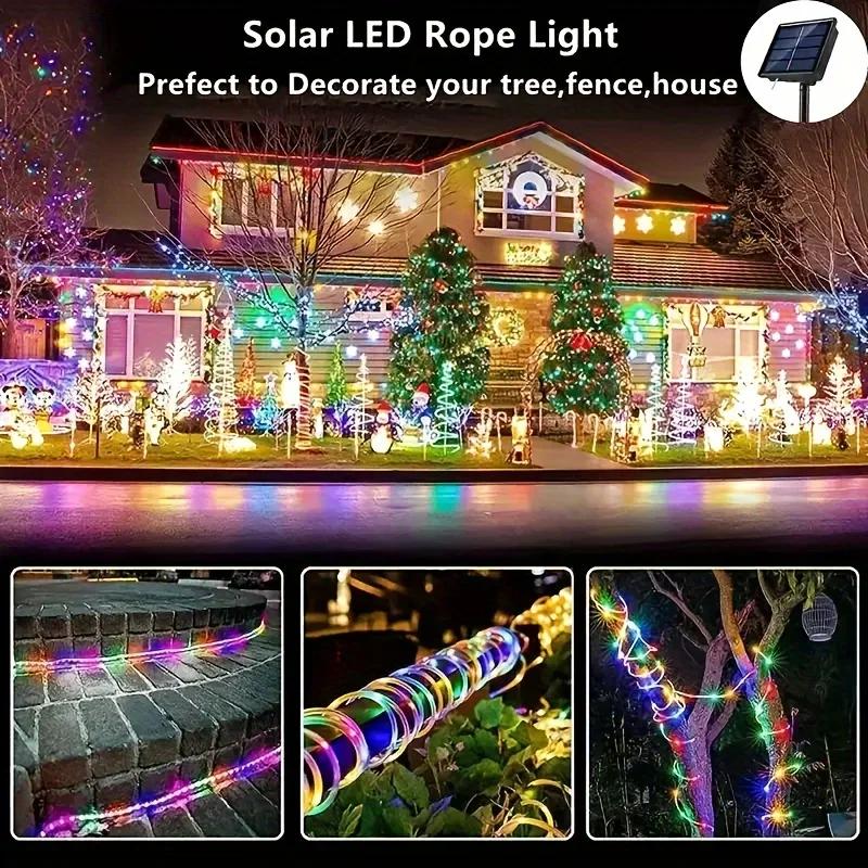 12m/7m Solar Rope Light Outdoor Garden LED Tube Fairy Light Strings 8 Modes Wedding Swimming Pool Roof Garland Party Decorations