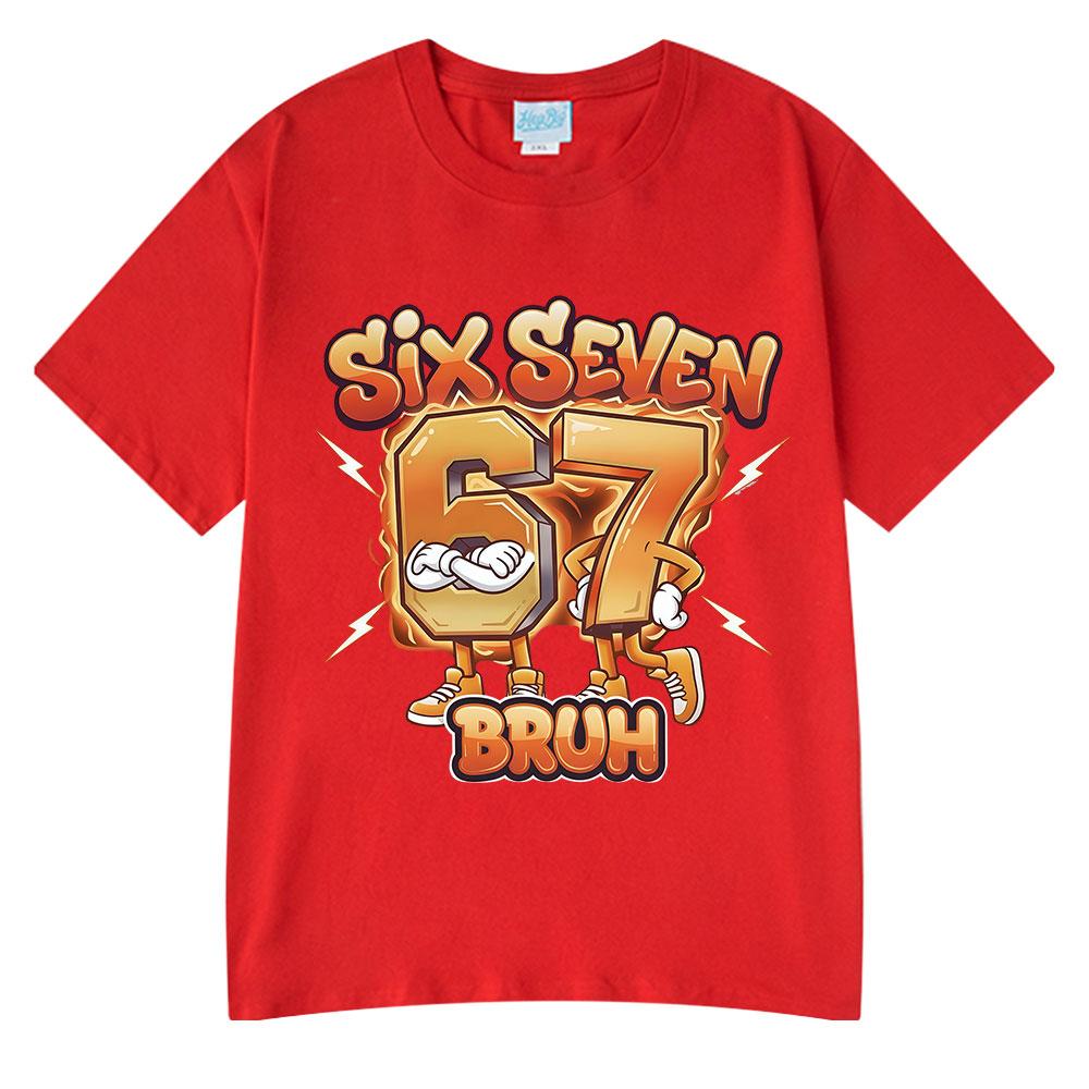 Six Seven Bruh Funny Cartoon Brainrot 67 Meme T Shirts Unisexs Women Clothing Fashion Harajuku Cotton Casual Short Sleeve Tshirts