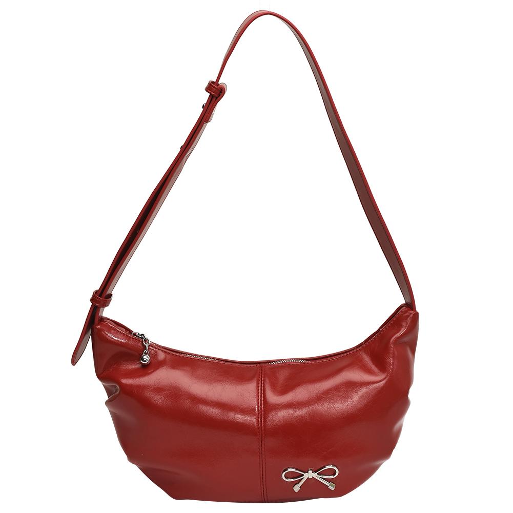 Women Shoulder Bag Adjustable Strap PU Leather Crescent Bag Hobo Bag (Black)