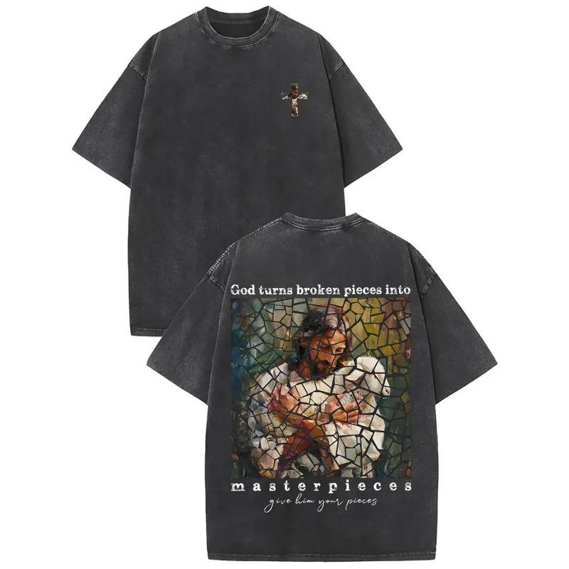 

European sizes Men S Vintage-Inspired God Turns Broken Pieces Into Masterpieces Graphic T-Shirt, Casual Fit, Perfect Holiday Gift 5XL чорний